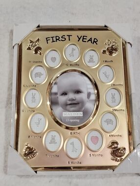 Malden Gold Tone First Year Baby Photo Frame New